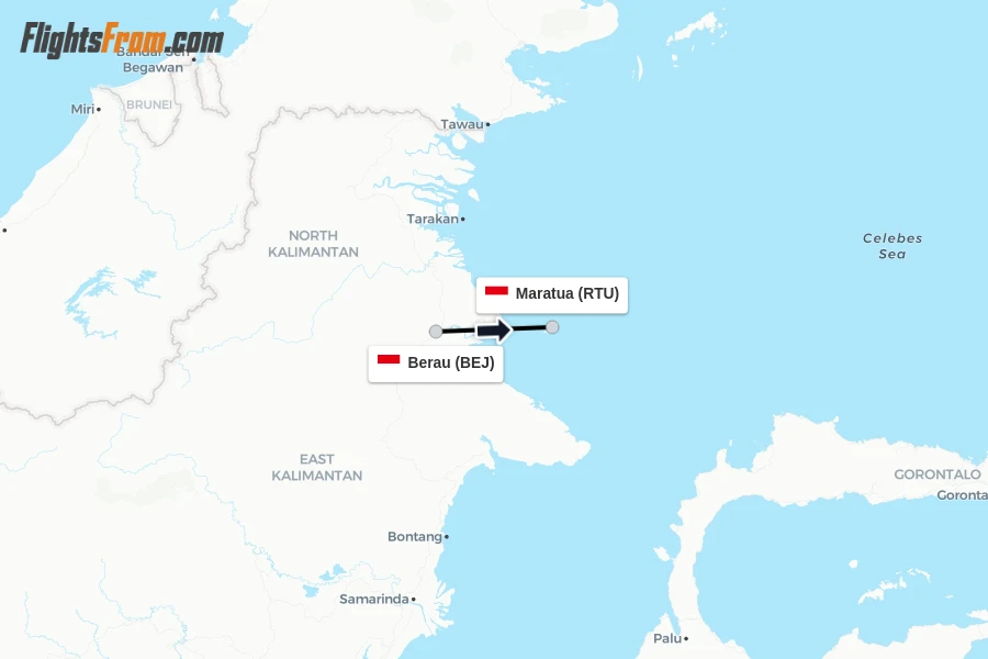Flights from Berau to Maratua route map