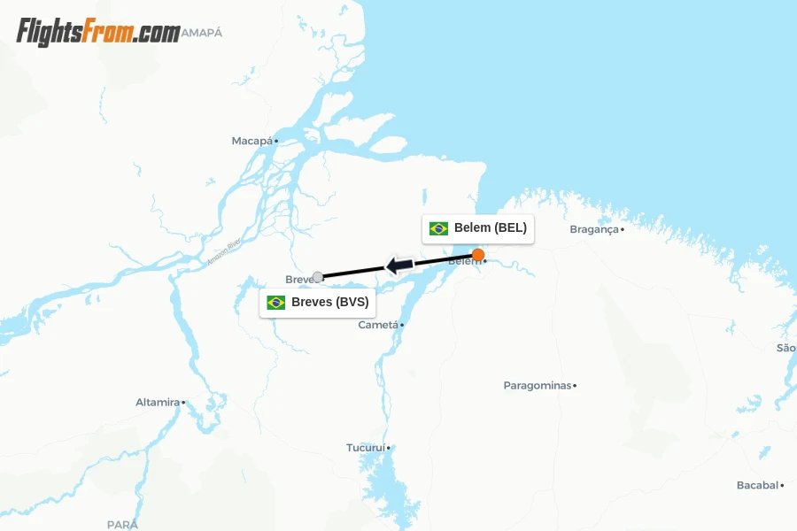 Flights from Belem to Breves route map
