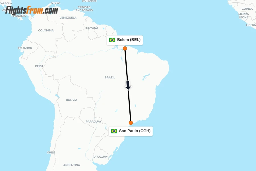 Flights from Belem to Sao Paulo route map