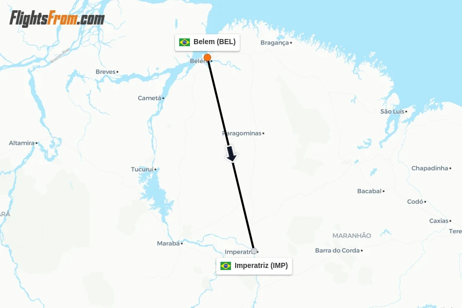 Flights from Belem to Imperatriz route map