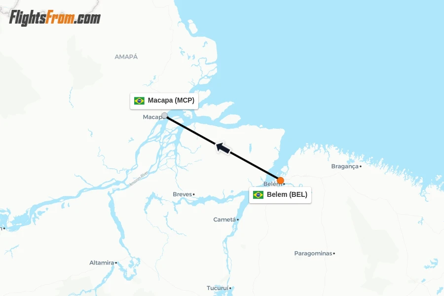 Flights from Belem to Macapa route map