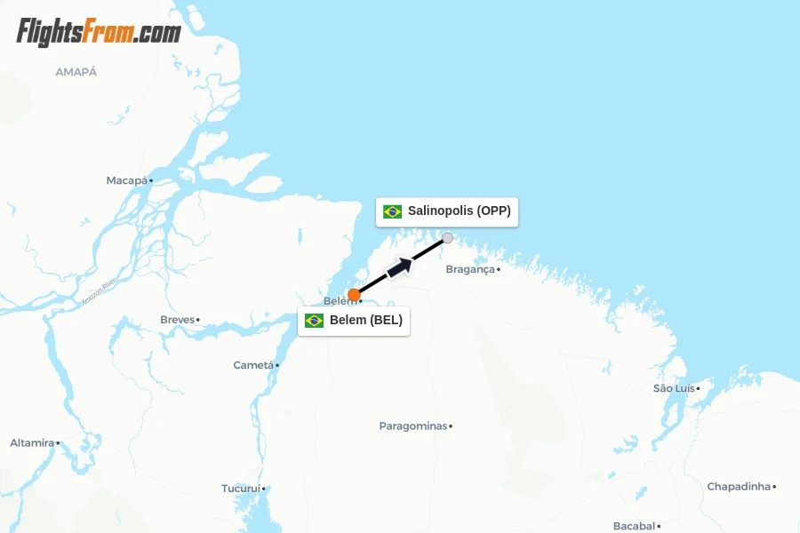 Flights from Belem to Salinopolis route map