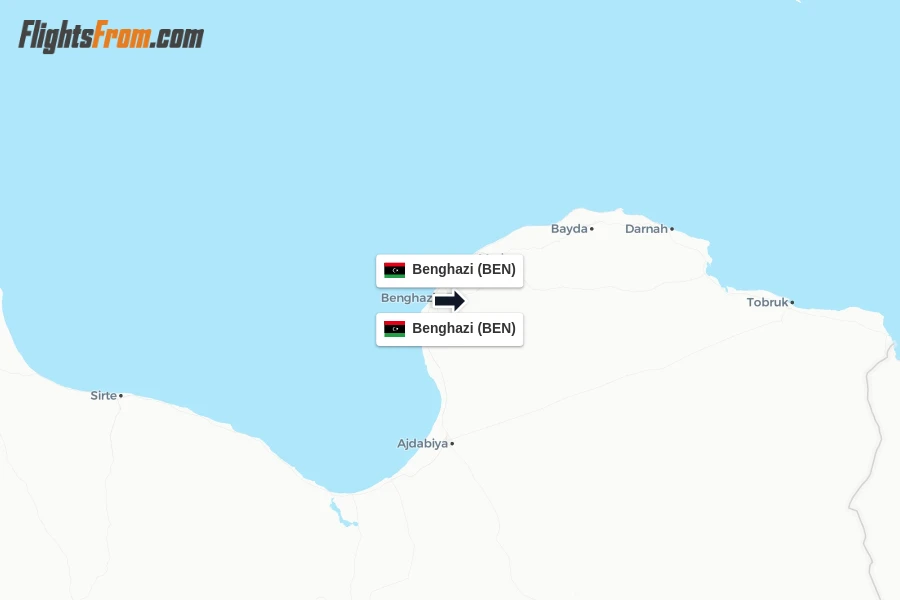 Flights from Benghazi to Benghazi route map