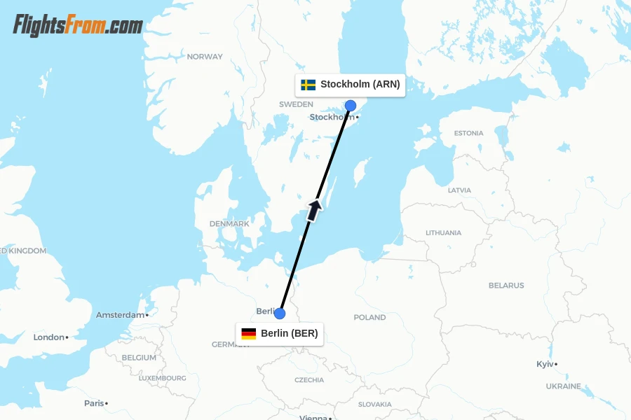 Flights from Berlin to Stockholm route map