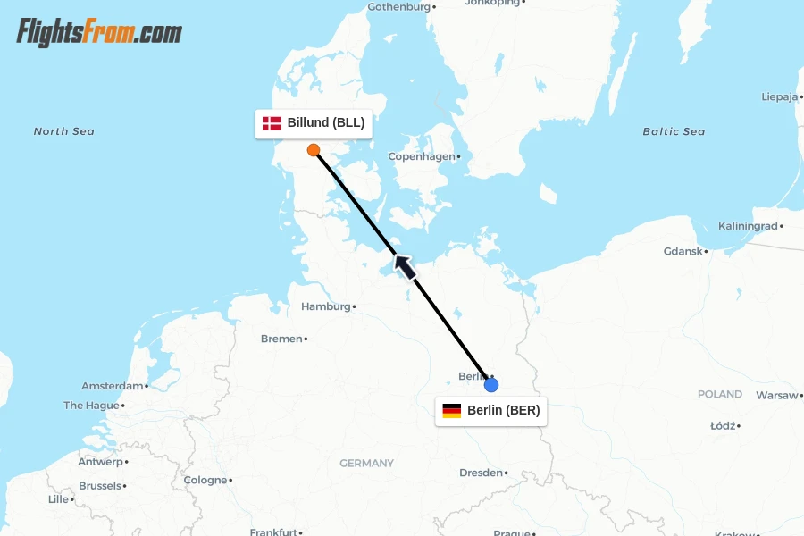 Flights from Berlin to Billund route map