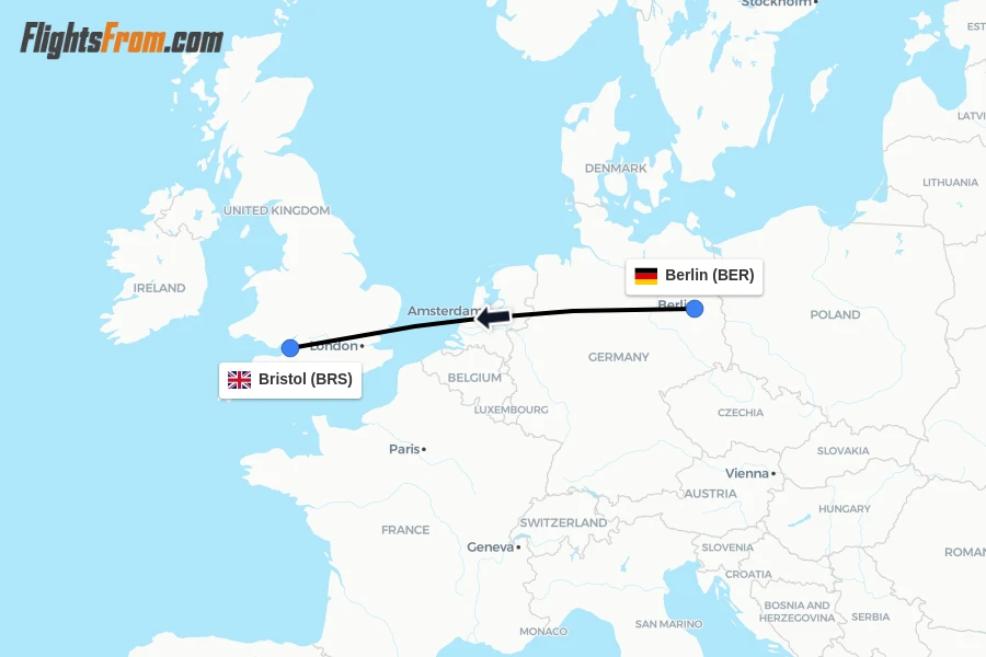Flights from Berlin to Bristol route map