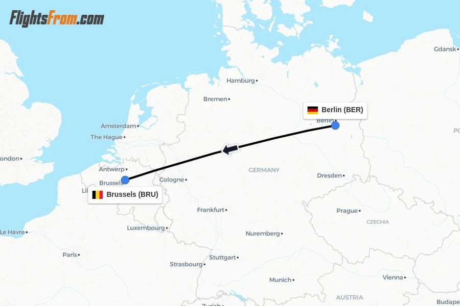 Flights from Berlin to Brussels route map