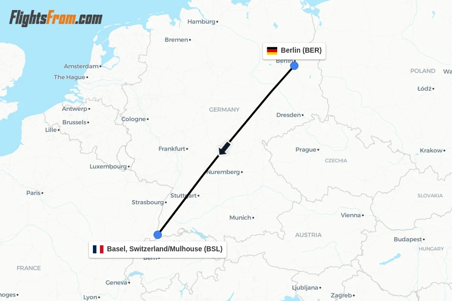Flights from Berlin to Basel, Switzerland/Mulhouse route map