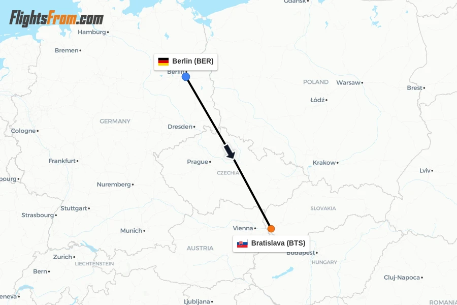 Flights from Berlin to Bratislava route map