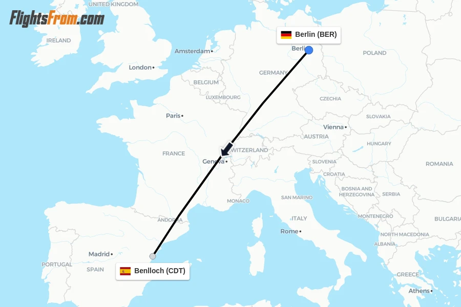 Flights from Berlin to Benlloch route map