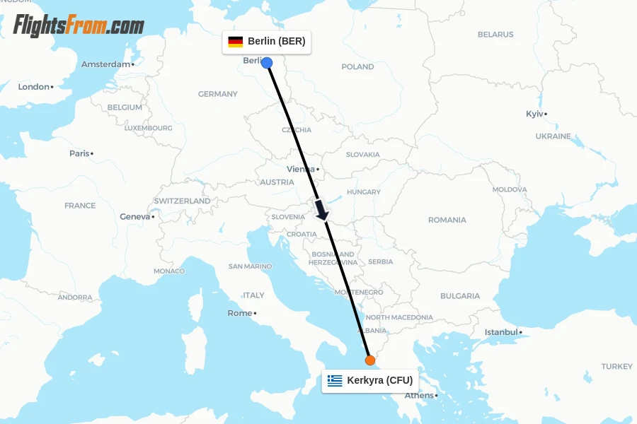 Flights from Berlin to Kerkyra route map