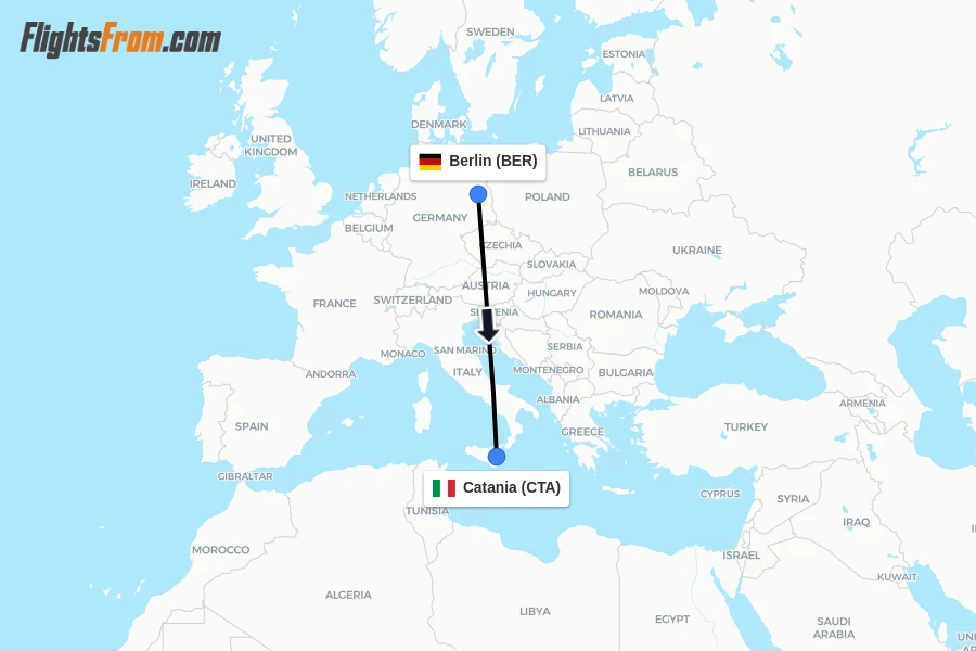 Flights from Berlin to Catania route map