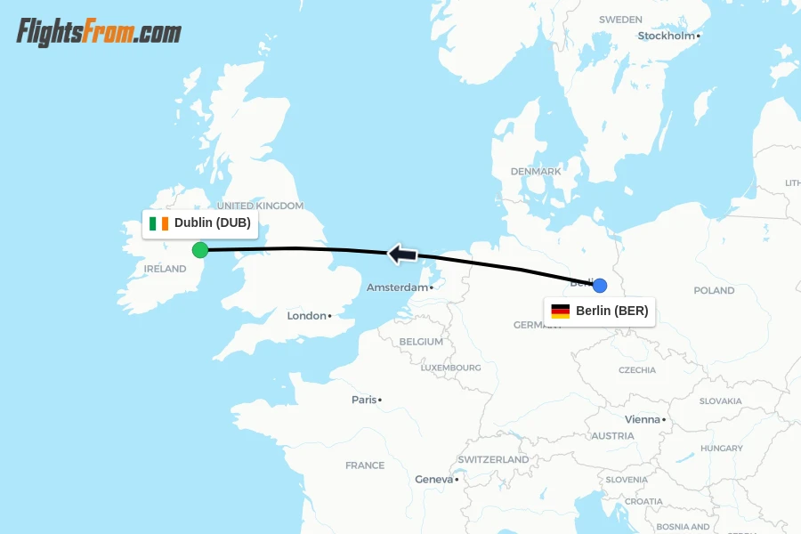 Flights from Berlin to Dublin route map