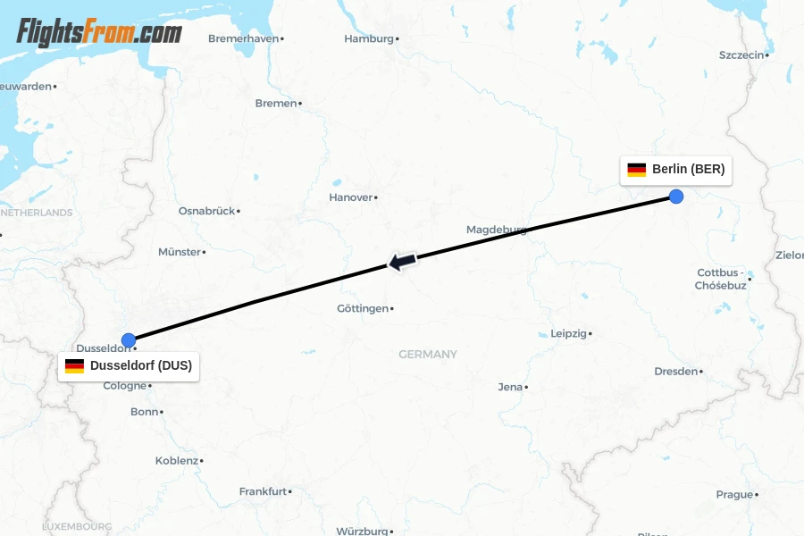 Flights from Berlin to Dusseldorf route map