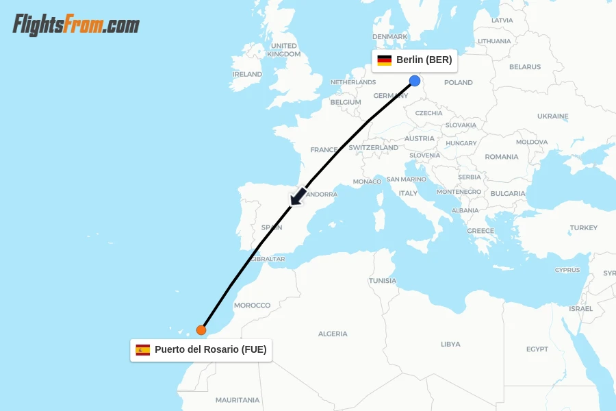 Flights from Berlin to Puerto del Rosario route map