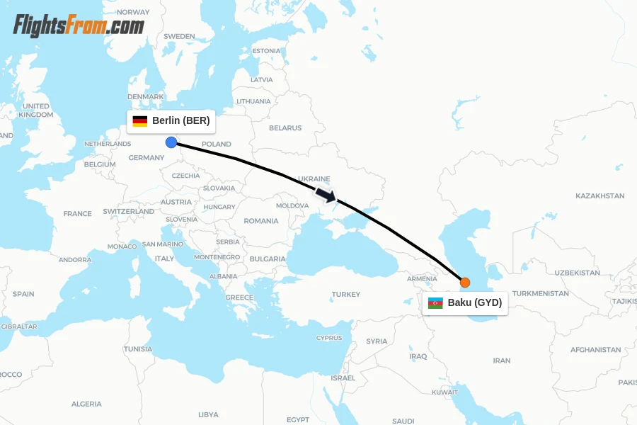 Flights from Berlin to Baku route map