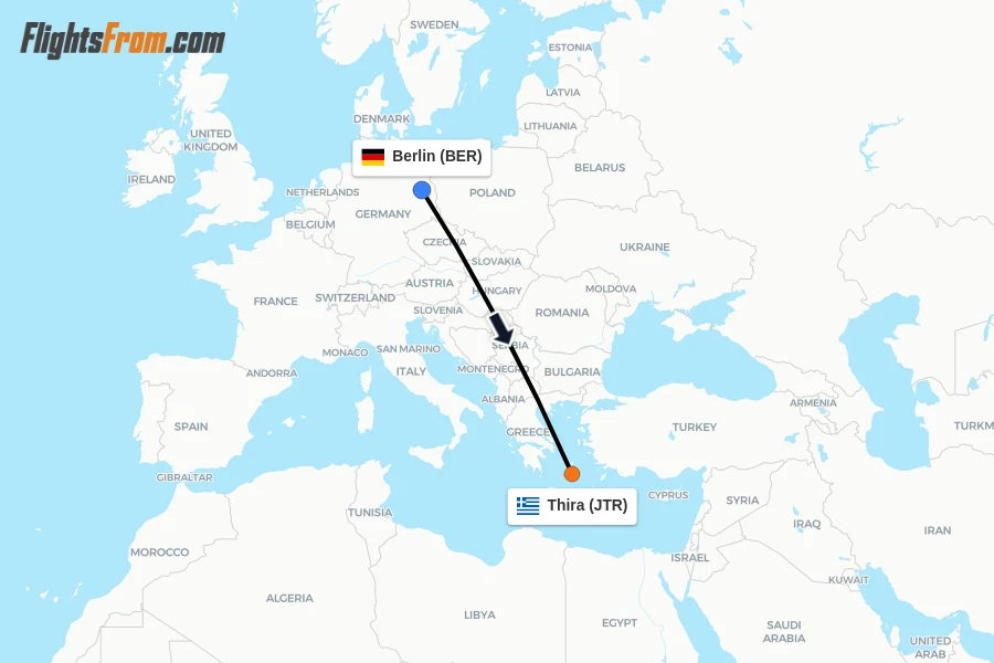 Flights from Berlin to Thira route map