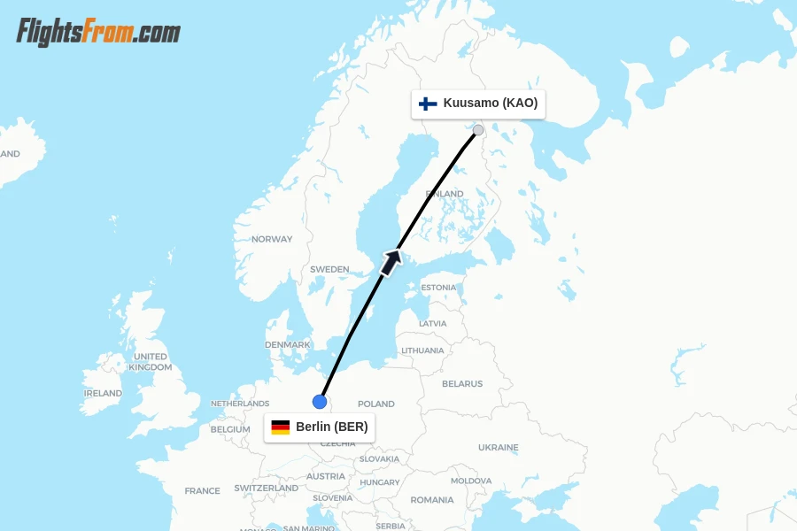 Flights from Berlin to Kuusamo route map