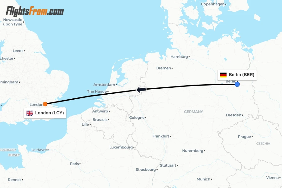 Flights from Berlin to London route map