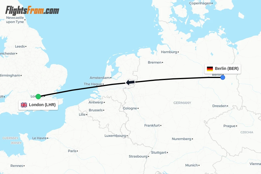 Flights from Berlin to London route map