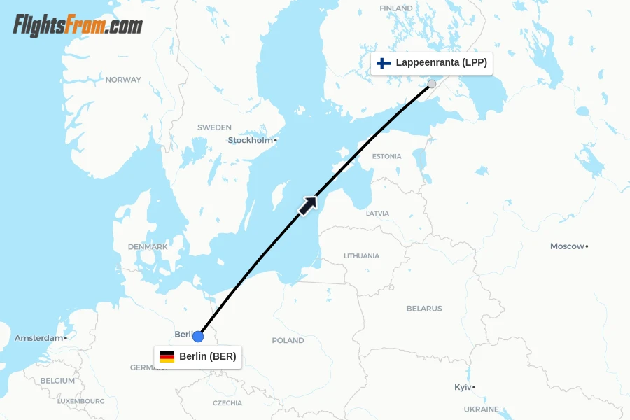 Flights from Berlin to Lappeenranta route map