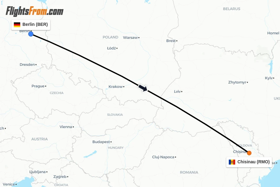 Flights from Berlin to Chisinau route map