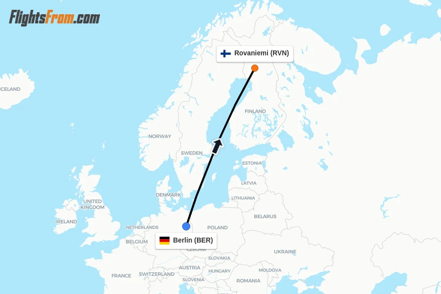 Flights from Berlin to Rovaniemi route map
