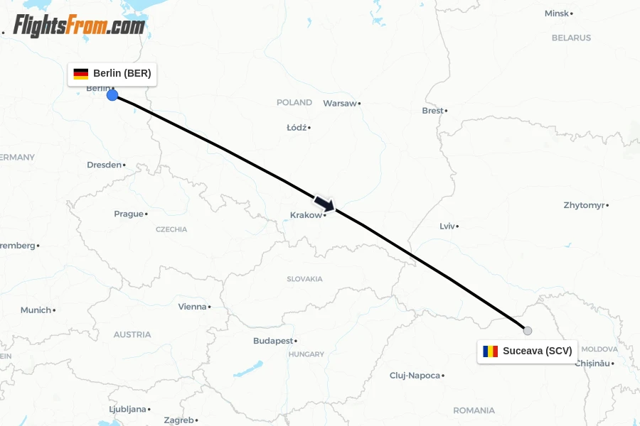 Flights from Berlin to Suceava route map