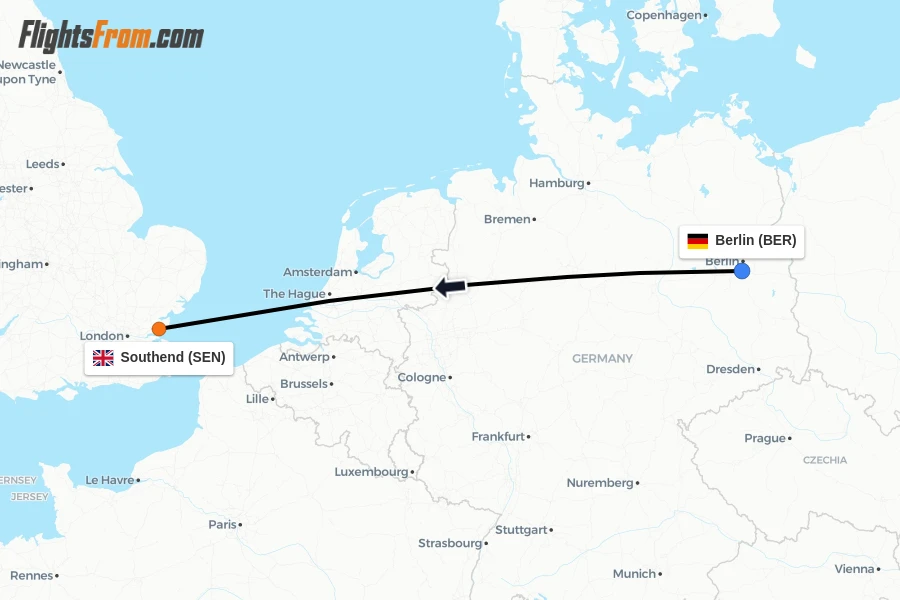 Flights from Berlin to Southend route map