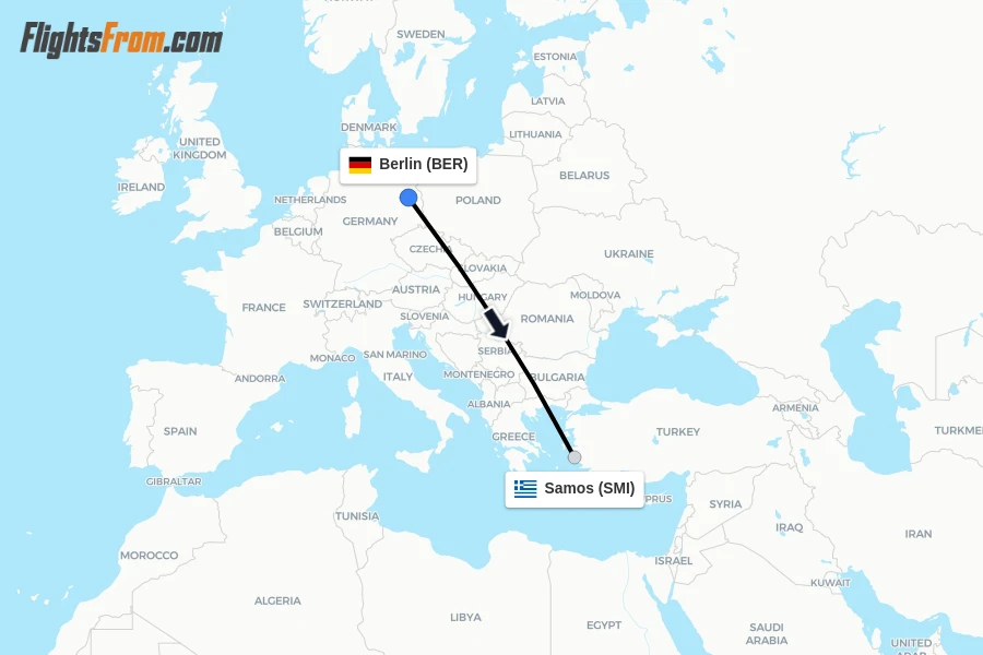 Flights from Berlin to Samos route map