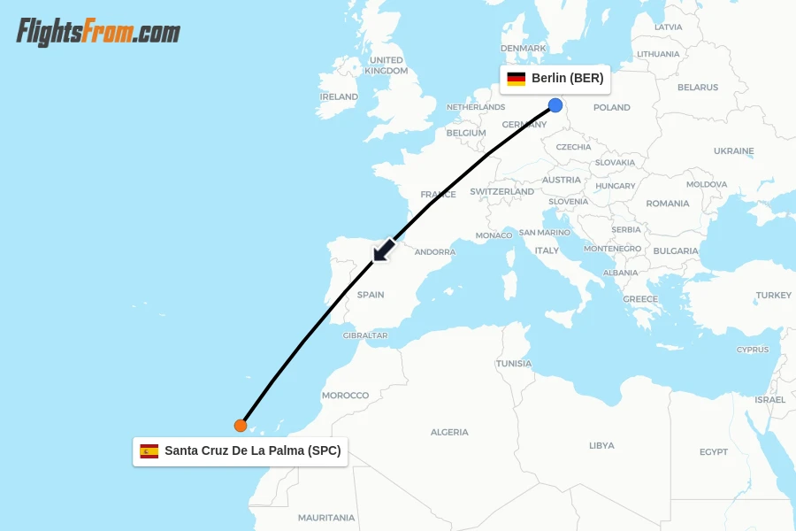Flights from Berlin to Santa Cruz De La Palma route map