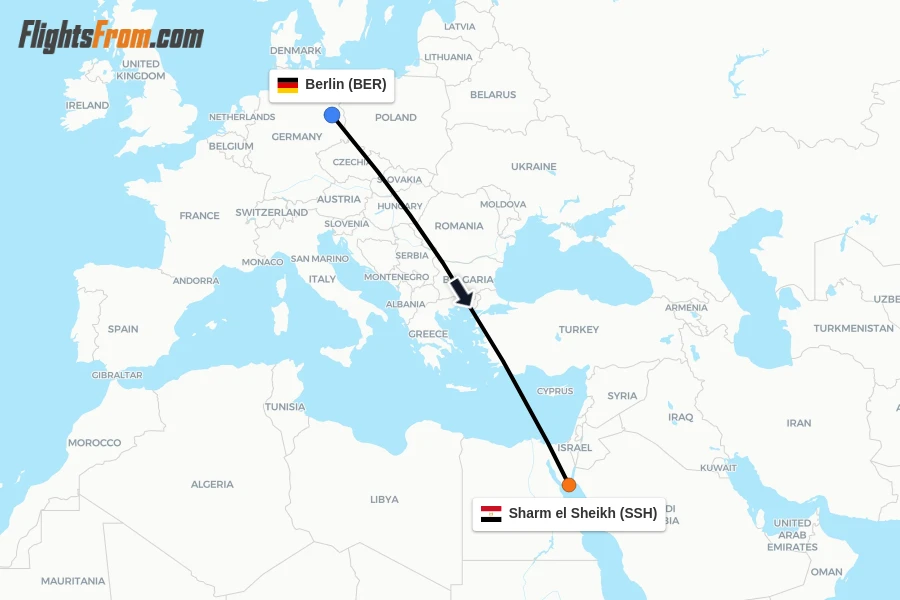 Flights from Berlin to Sharm el Sheikh route map