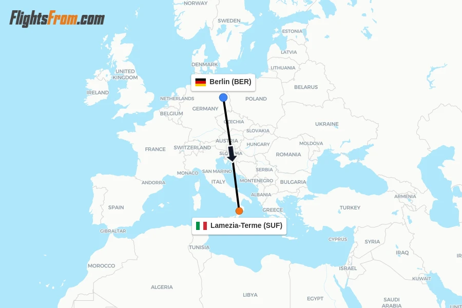 Flights from Berlin to Lamezia-Terme route map
