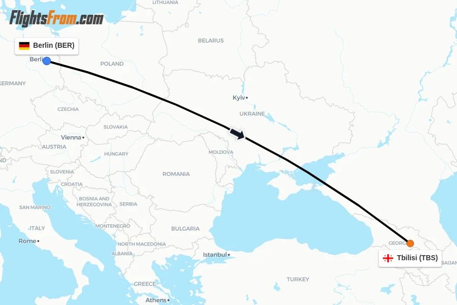 Flights from Berlin to Tbilisi route map