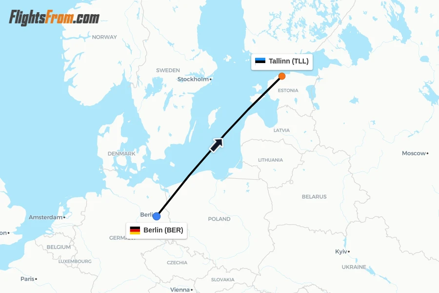 Flights from Berlin to Tallinn route map