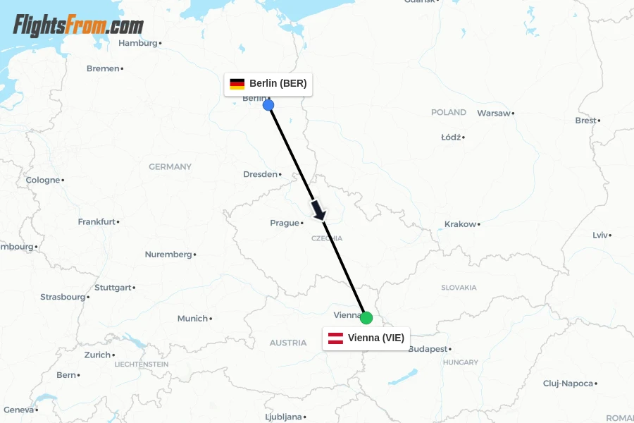 Flights from Berlin to Vienna route map