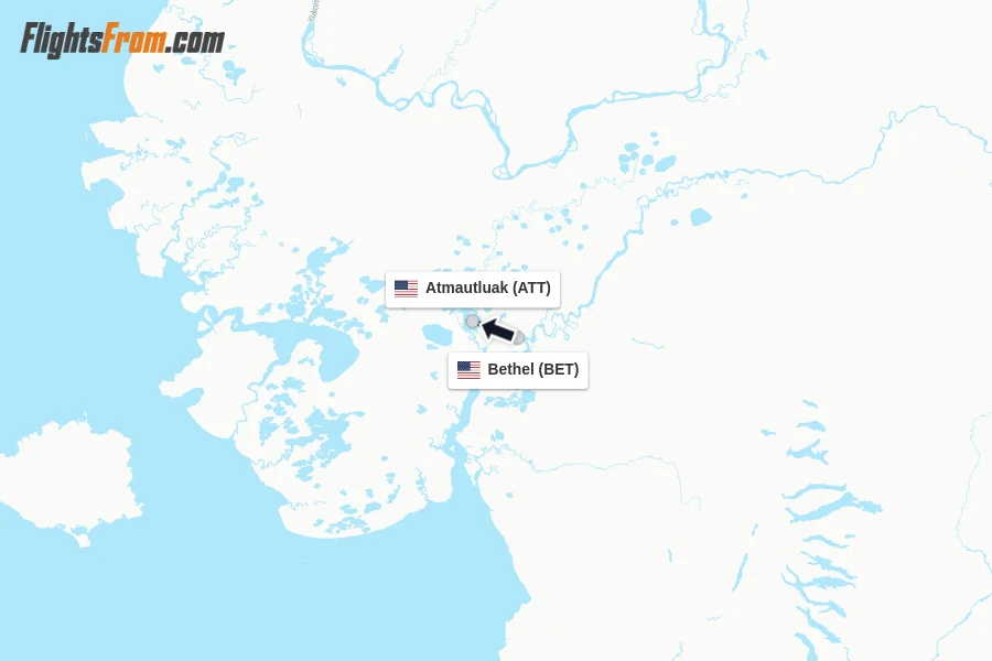 Flights from Bethel to Atmautluak route map