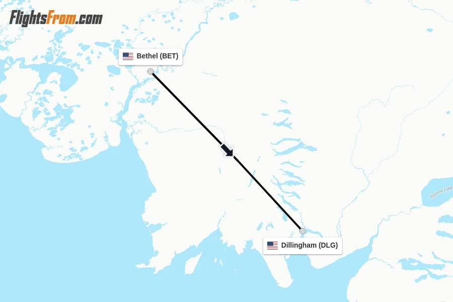 Flights from Bethel to Dillingham route map