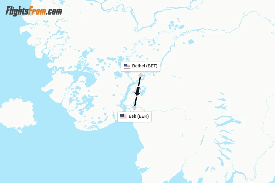 Flights from Bethel to Eek route map