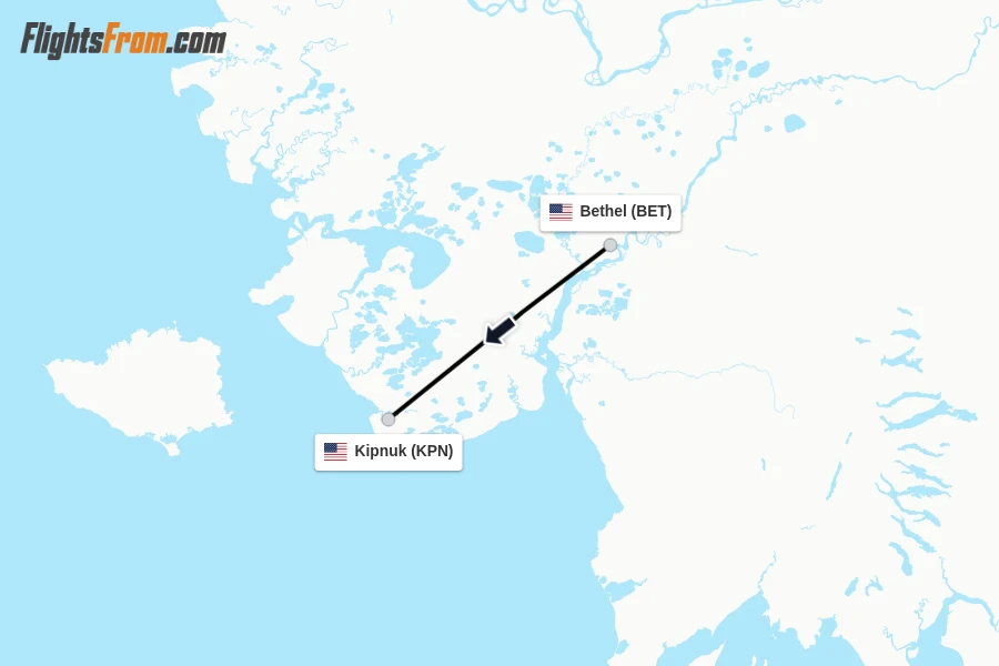 Flights from Bethel to Kipnuk route map