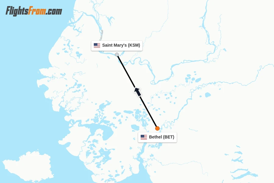 Flights from Bethel to Saint Mary's route map