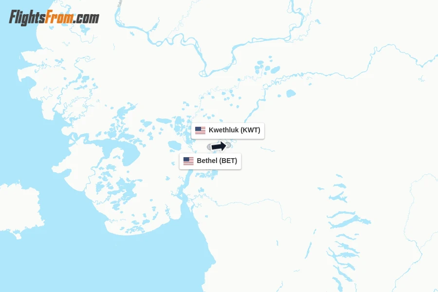 Flights from Bethel to Kwethluk route map