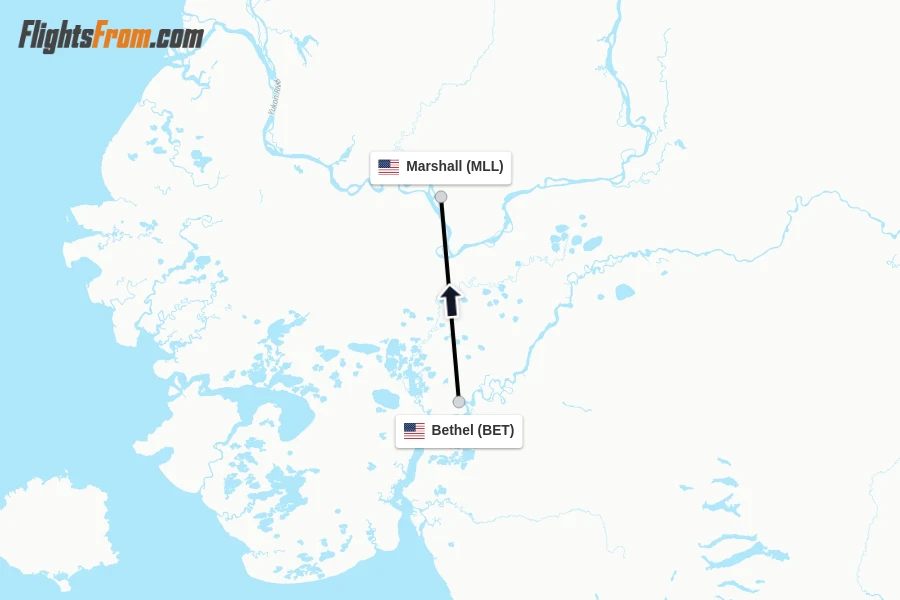 Flights from Bethel to Marshall route map