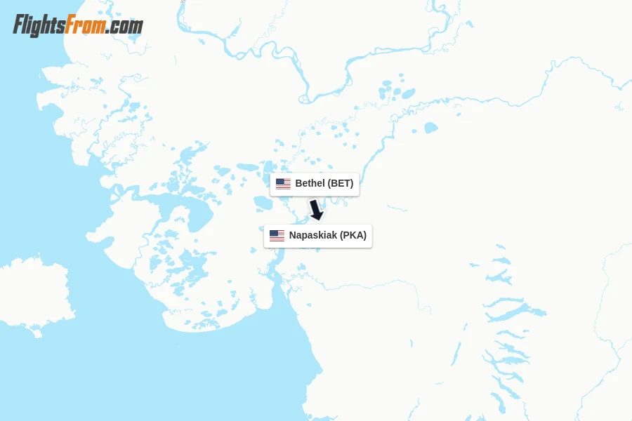 Flights from Bethel to Napaskiak route map