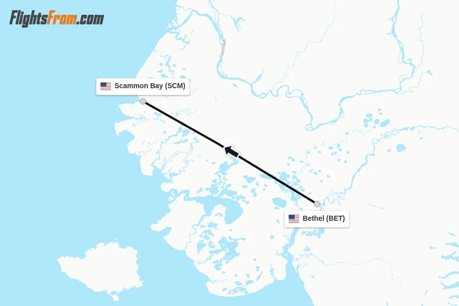 Flights from Bethel to Scammon Bay route map