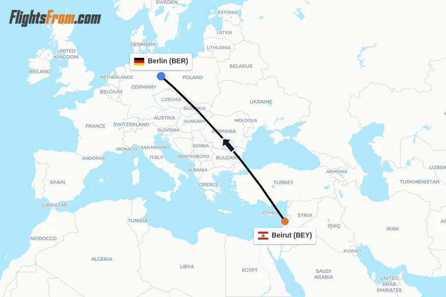 Flights from Beirut to Berlin route map