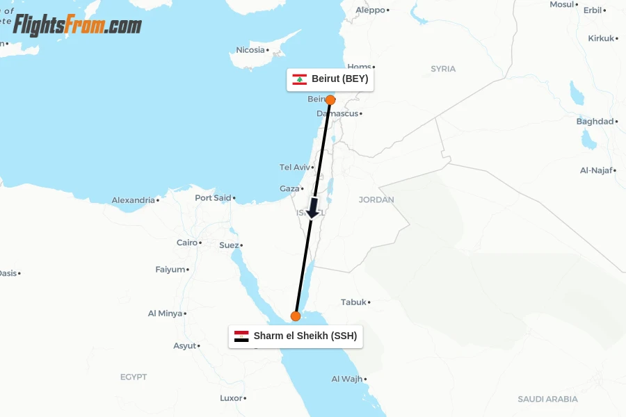 Flights from Beirut to Sharm el Sheikh route map