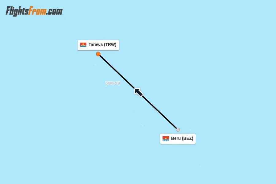 Flights from Beru to Tarawa route map