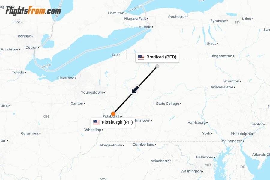 Flights from Bradford to Pittsburgh route map
