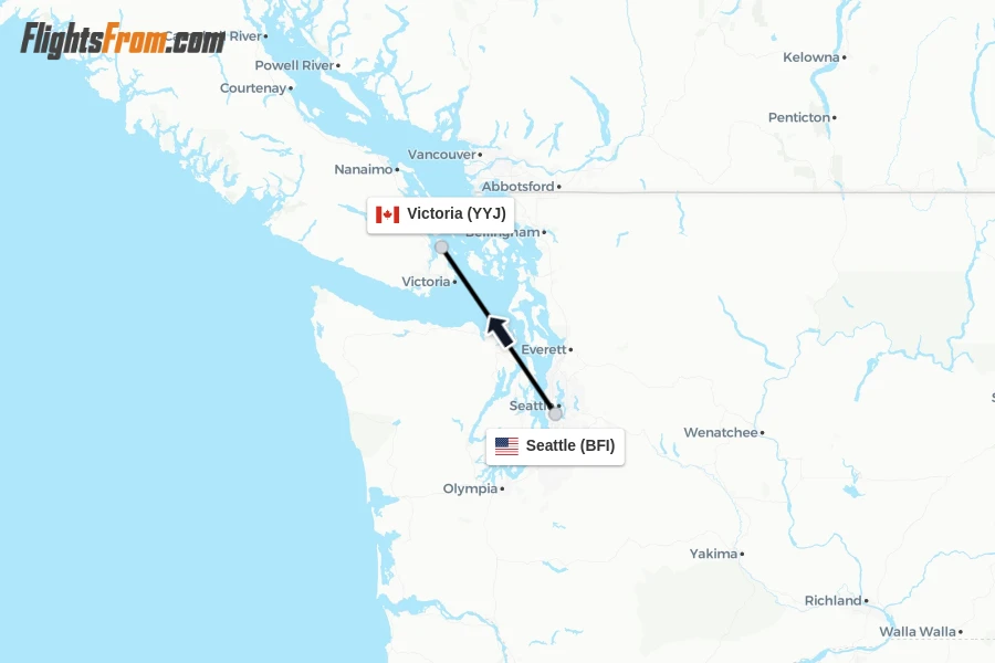 Flights from Seattle to Victoria route map
